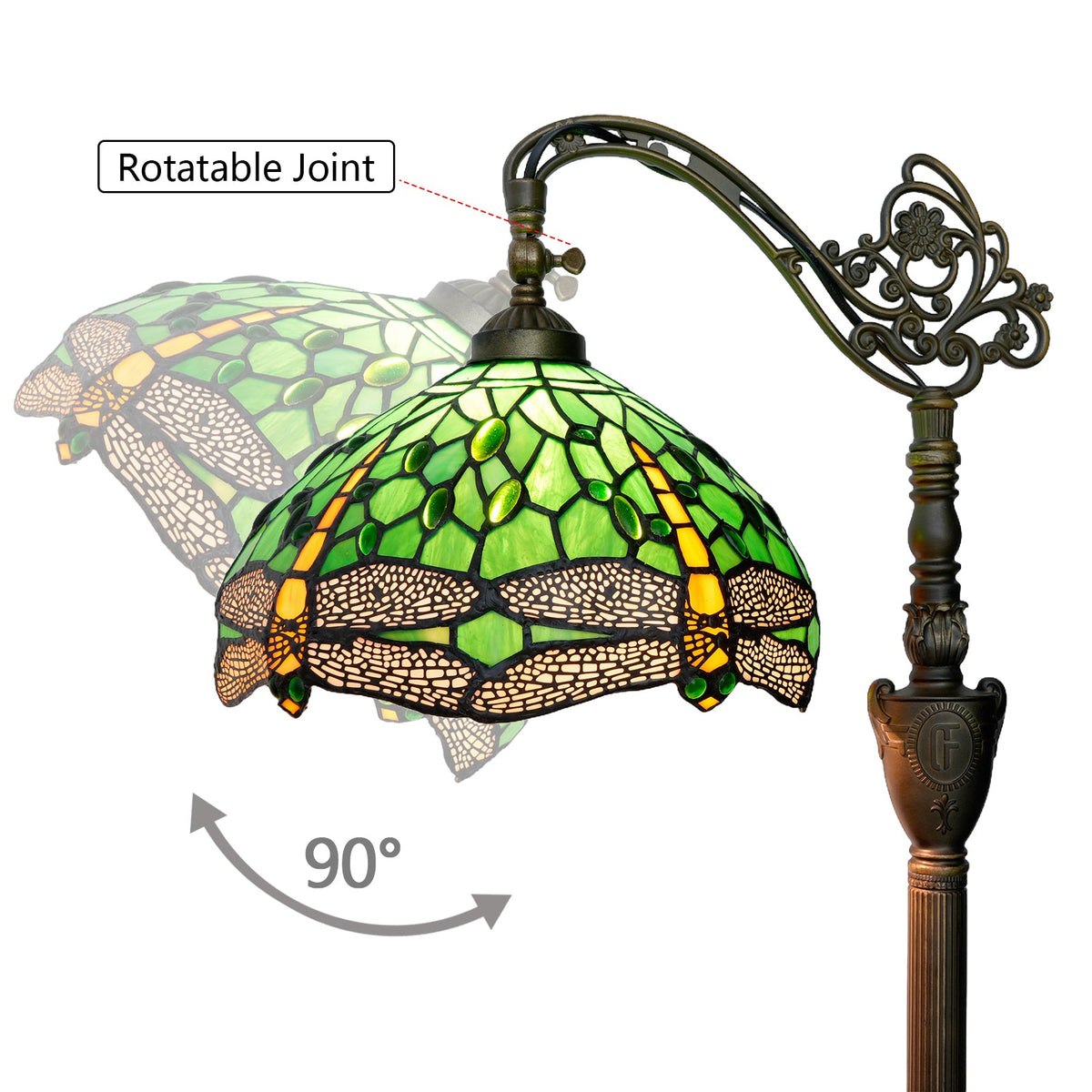 Tiffany Dragonfly Floor Lamp in Green and Amber Glass