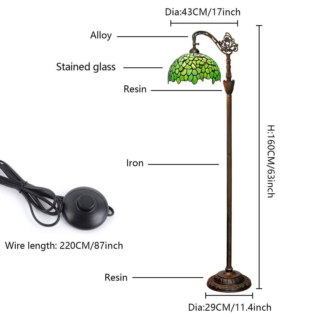 Tiffany Reading Lamp in Green and Bronze Glass