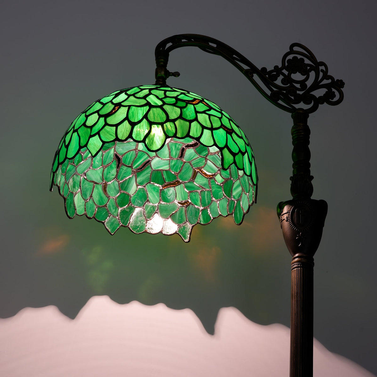 Tiffany Reading Lamp in Green and Bronze Glass
