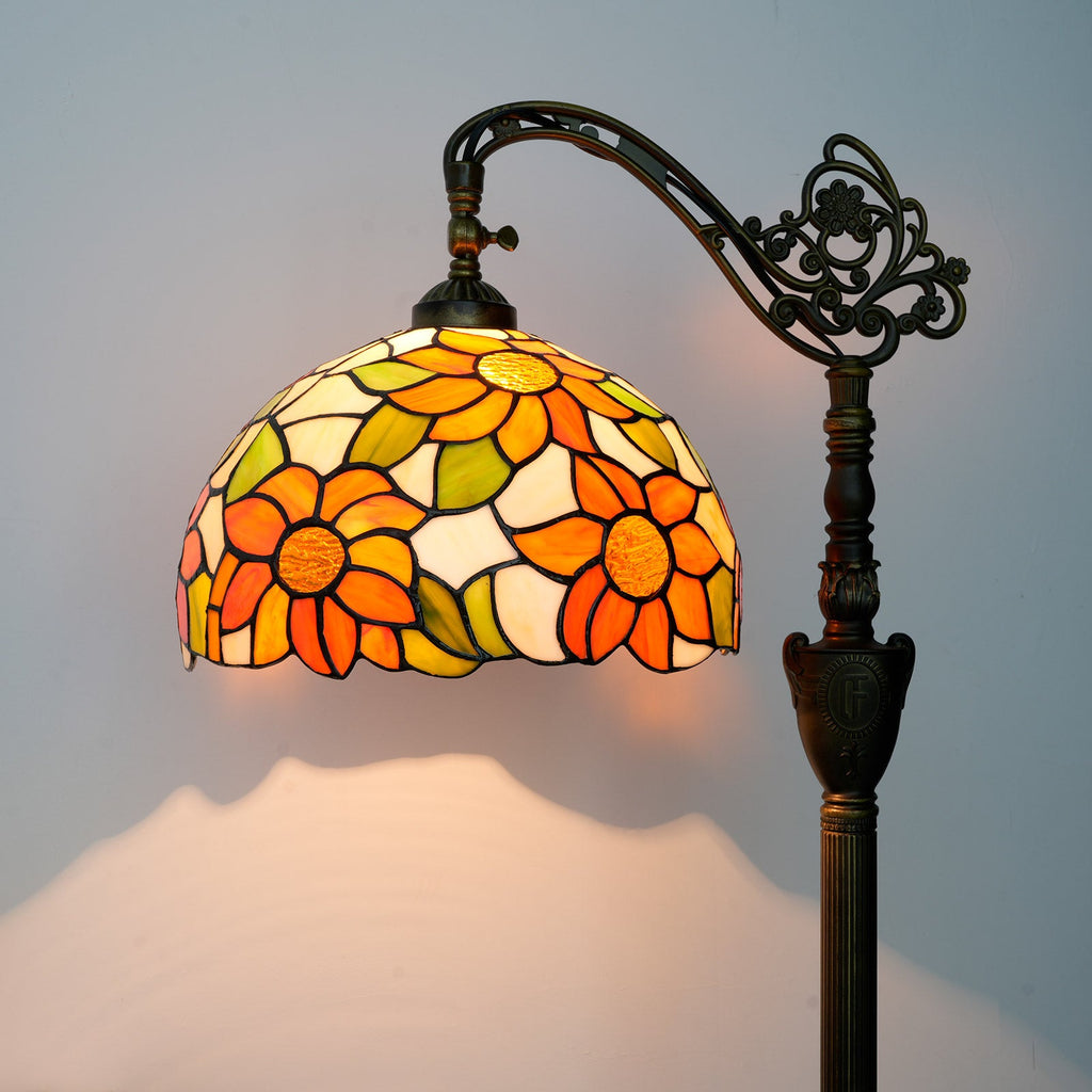 Tiffany Floor Lamp with Amber Green Floral Pattern