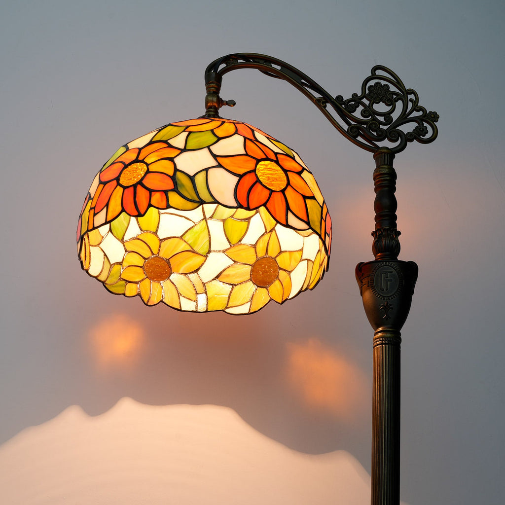 Tiffany Floor Lamp with Amber Green Floral Pattern