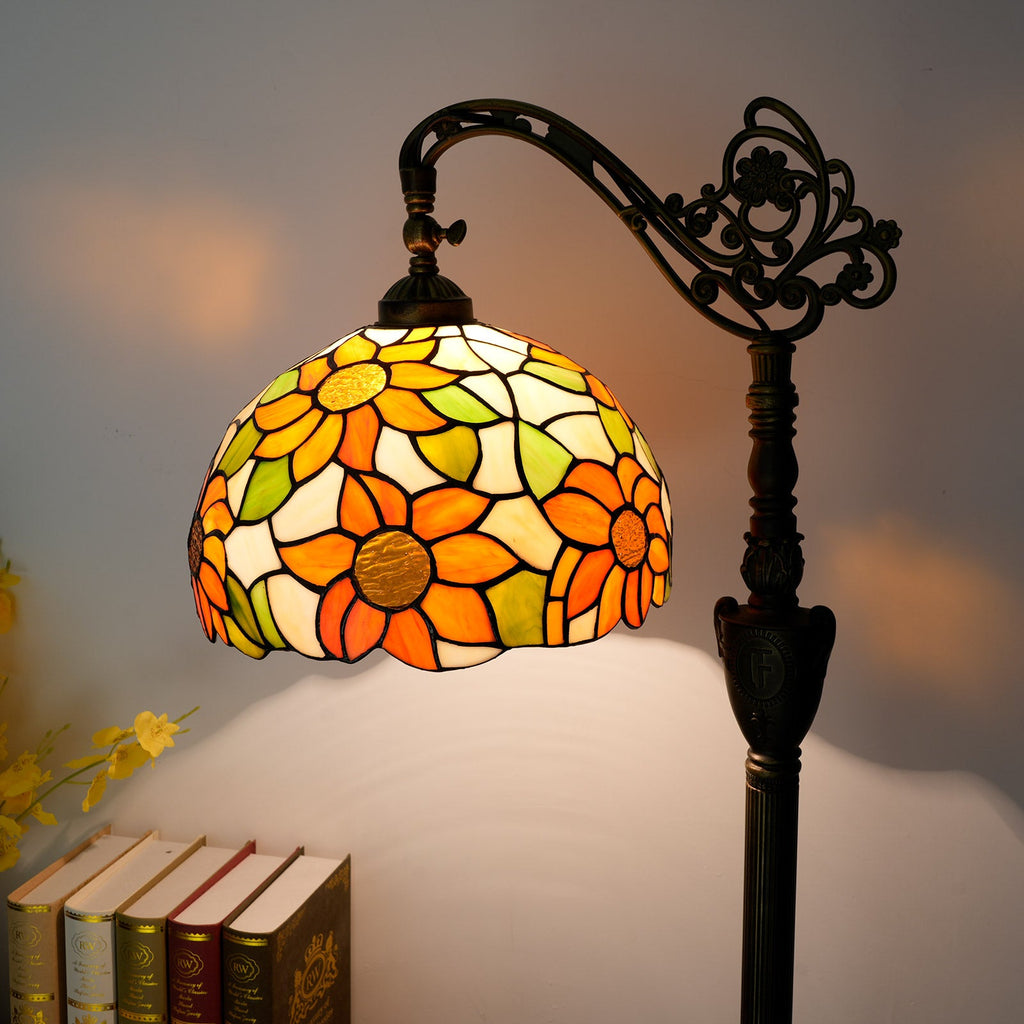 Tiffany Floor Lamp with Amber Green Floral Pattern