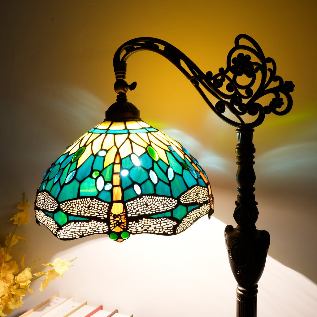 Blue and Green Dragonfly Tiffany Style Stained Glass Lamp
