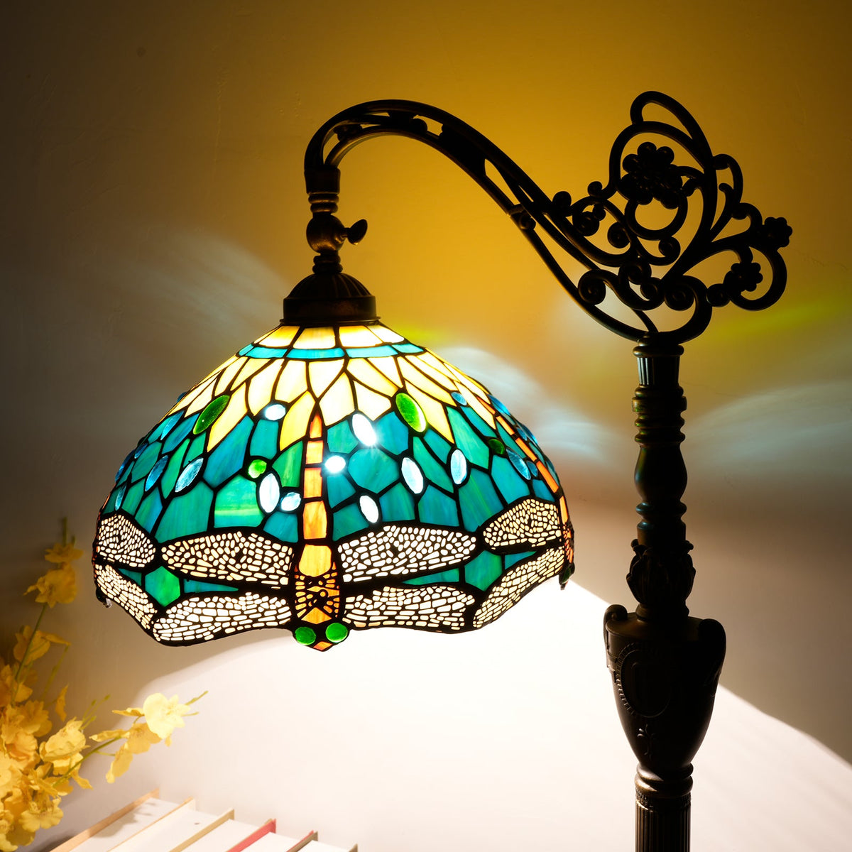 Blue and Green Dragonfly Tiffany Style Stained Glass Lamp