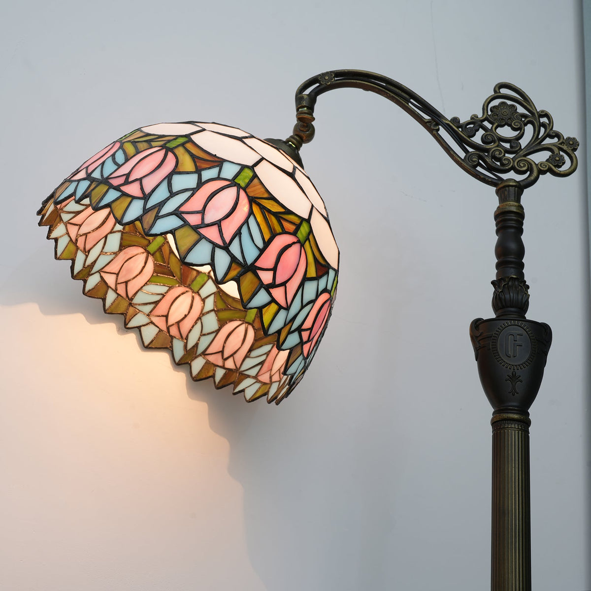 Vintage Tulip-Shaped Tinted Glass Floor Lamp