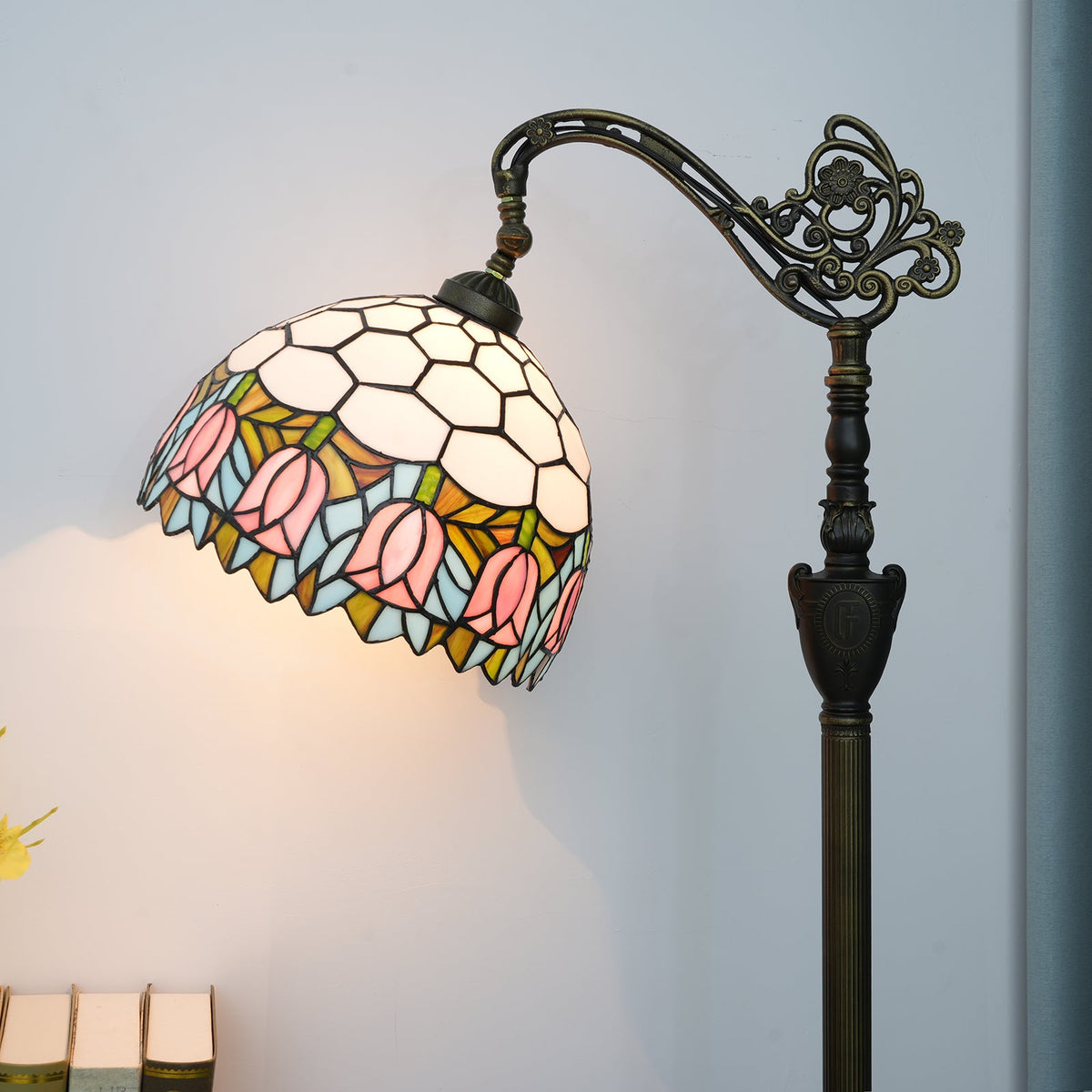Vintage Tulip-Shaped Tinted Glass Floor Lamp