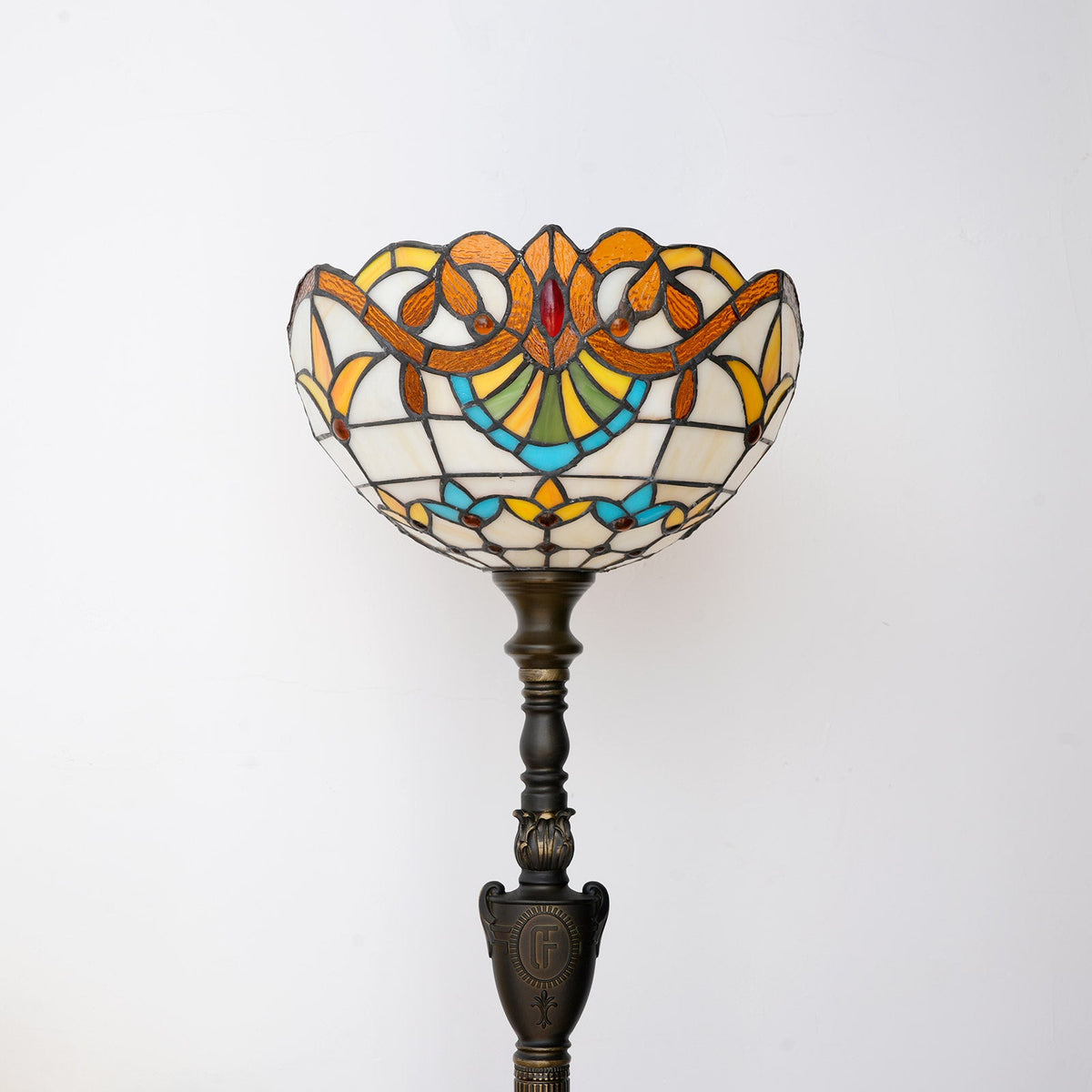 Tiffany-style stained glass floor lamp in multicolored glass