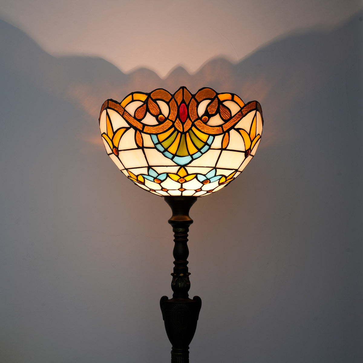 Tiffany-style stained glass floor lamp in multicolored glass