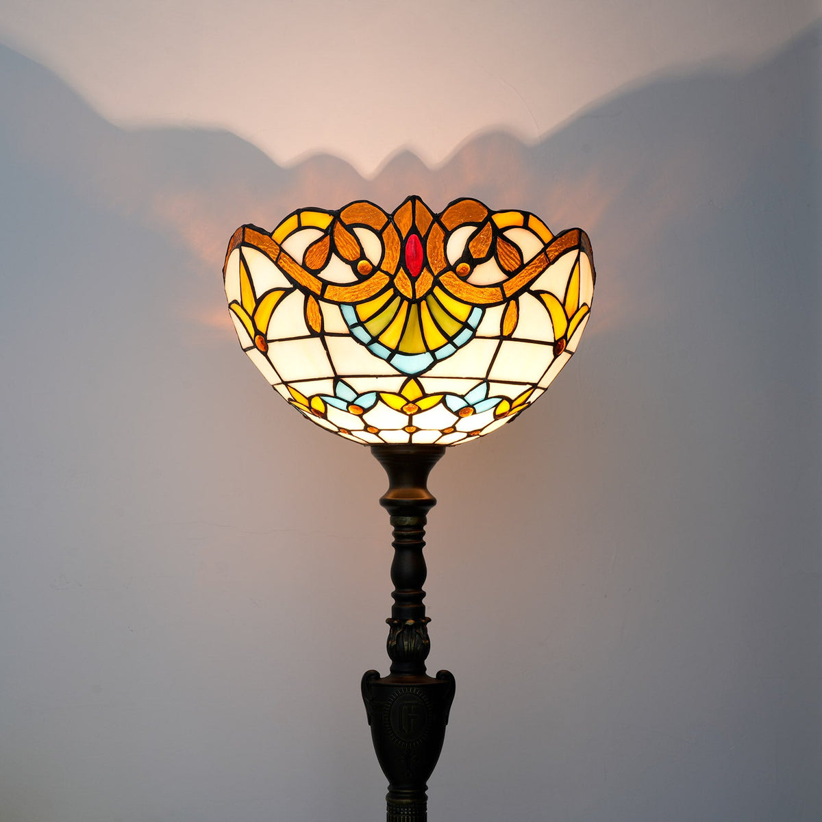 Tiffany-style stained glass floor lamp in multicolored glass