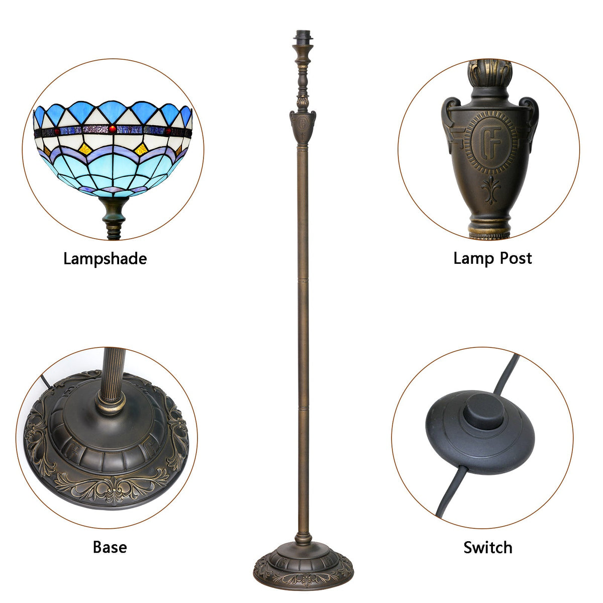 Blue and White Tiffany Stained Glass Floor Lamp