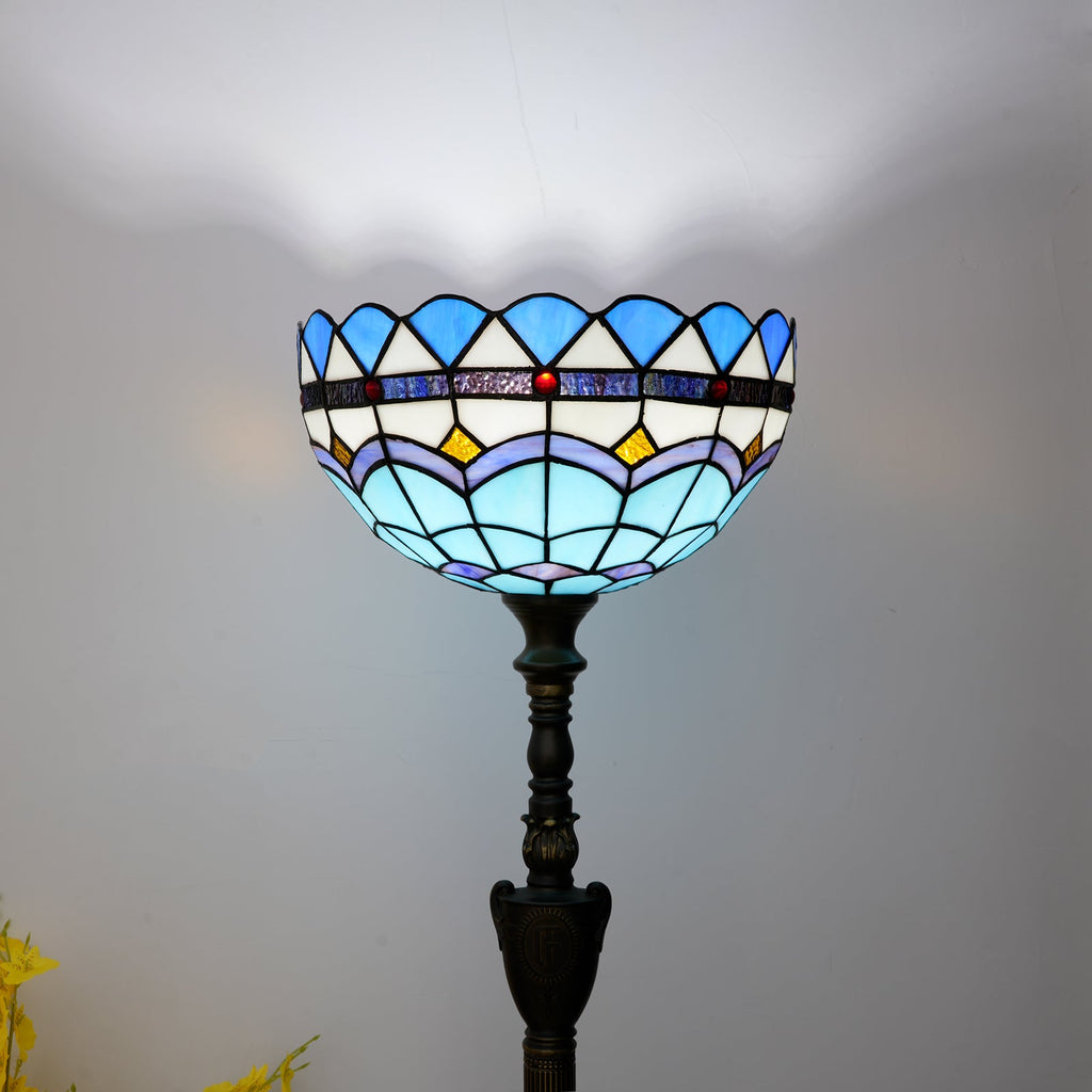 Blue and White Tiffany Stained Glass Floor Lamp