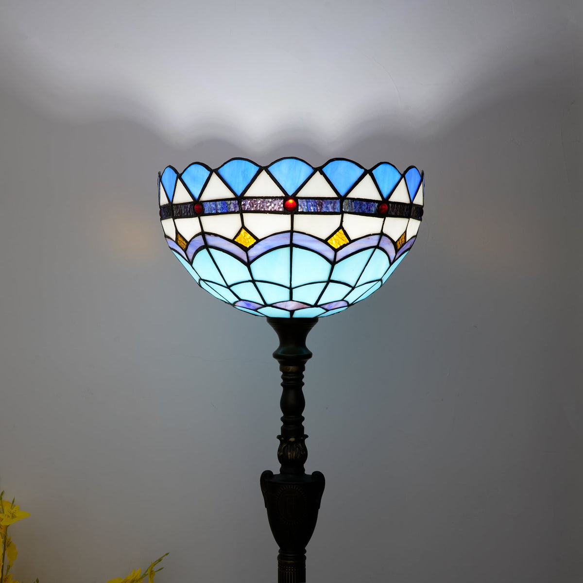 Blue and White Tiffany Stained Glass Floor Lamp