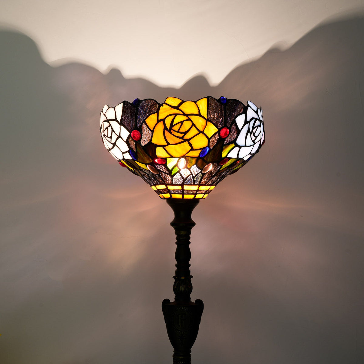 Tiffany Stained Glass Floor Lamp in Pink, Orange and White