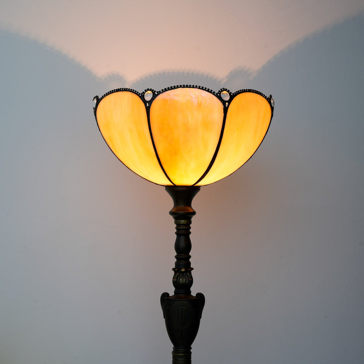 Ornate Vintage Style Amber Glass Floor Lamp