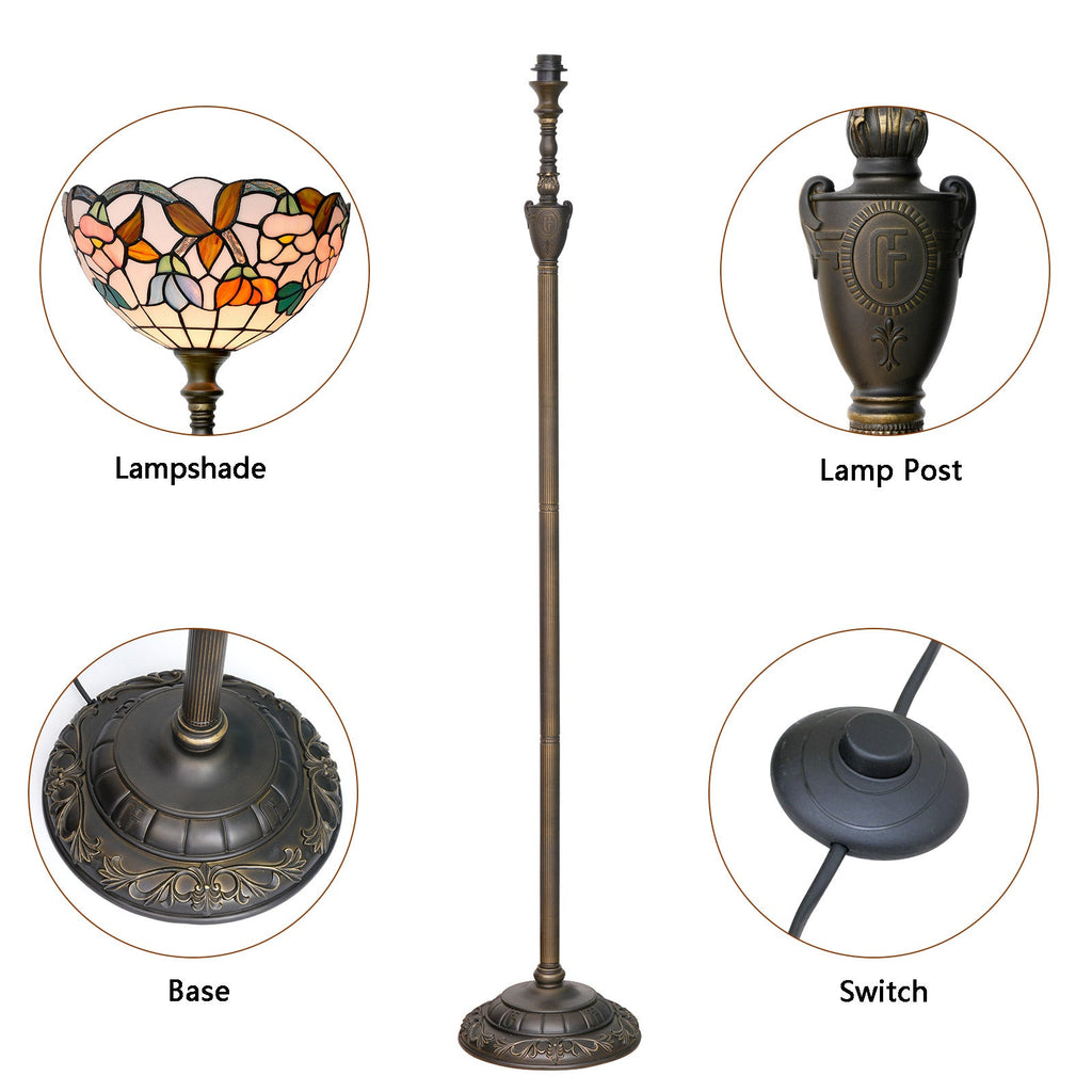 Tiffany Style Floor Lamp with Floral Stained Glass