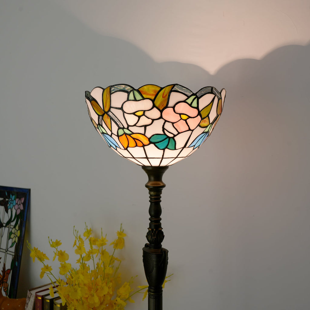 Tiffany Style Floor Lamp with Floral Stained Glass
