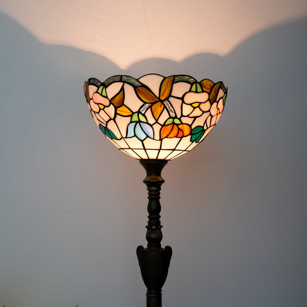 Tiffany Style Floor Lamp with Floral Stained Glass