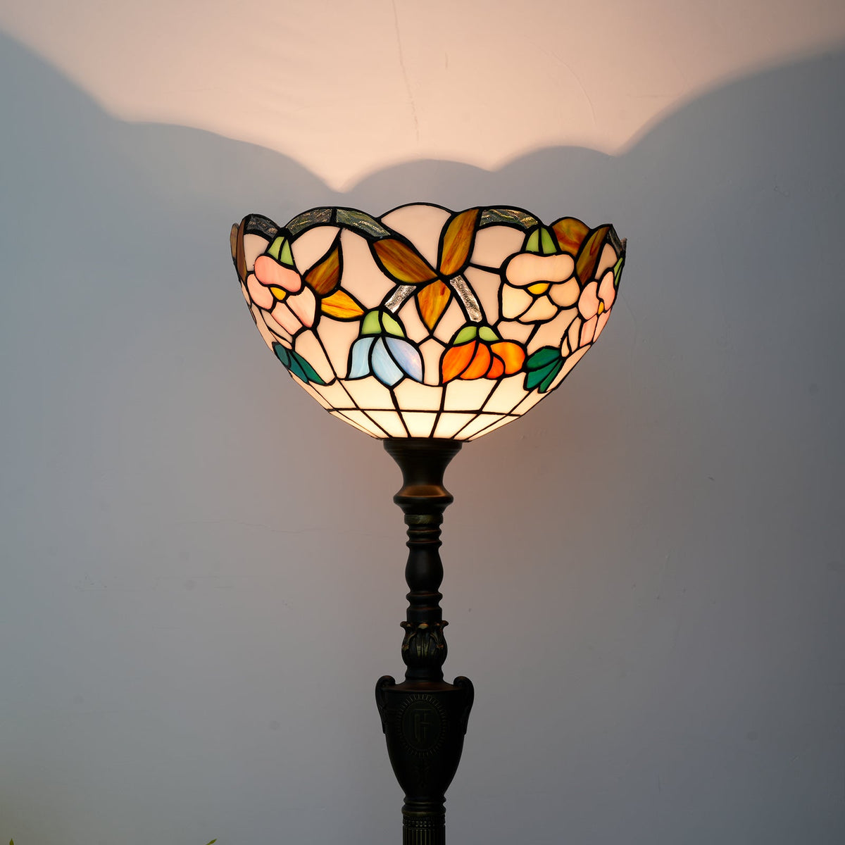 Tiffany Style Floor Lamp with Floral Stained Glass