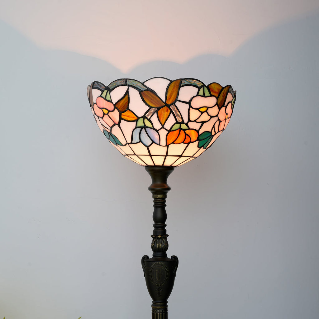 Tiffany Style Floor Lamp with Floral Stained Glass