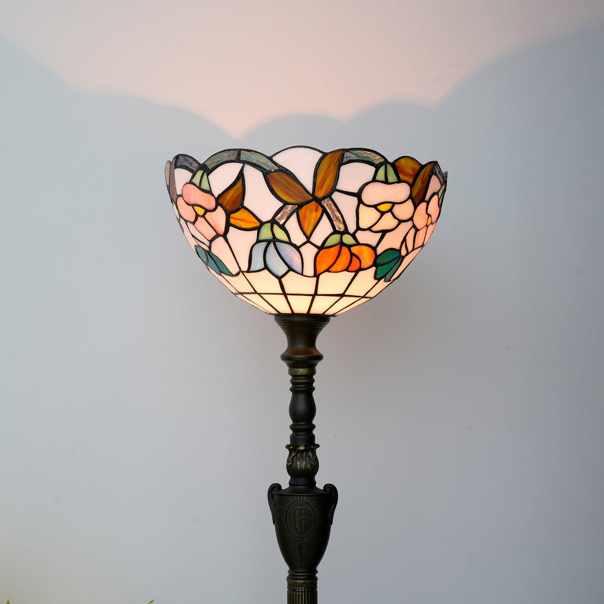 Tiffany Style Floor Lamp with Floral Stained Glass