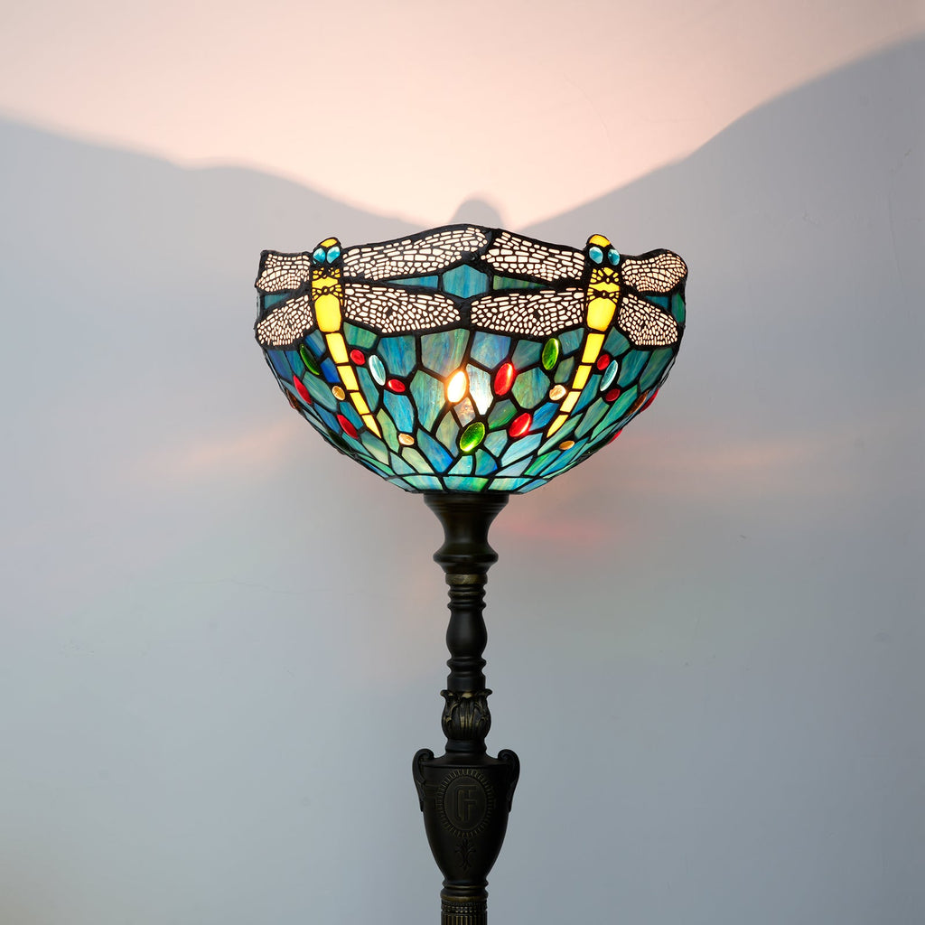 Tiffany Stained Glass Floor Lamp with Dragonflies