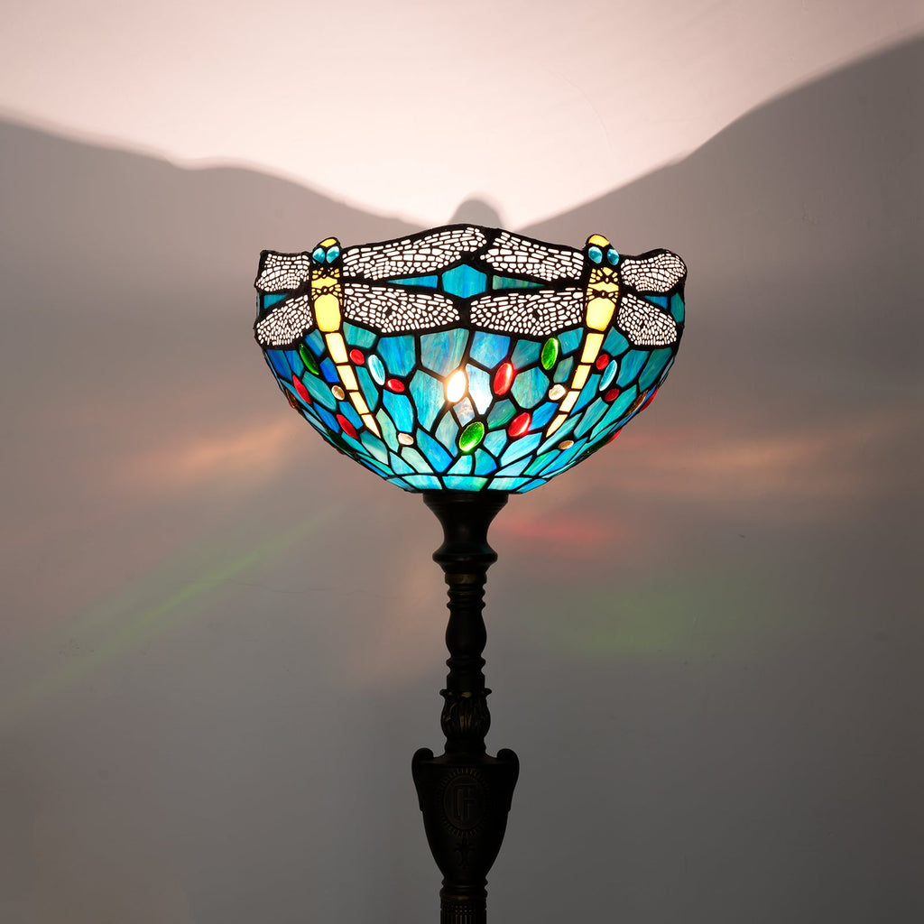 Tiffany Stained Glass Floor Lamp with Dragonflies