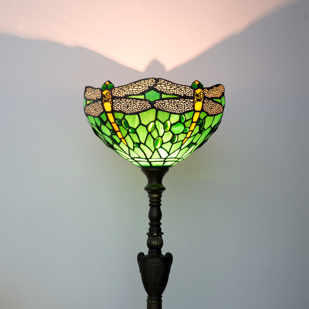 Tiffany Green Glass Floor Lamp with Dragonflies