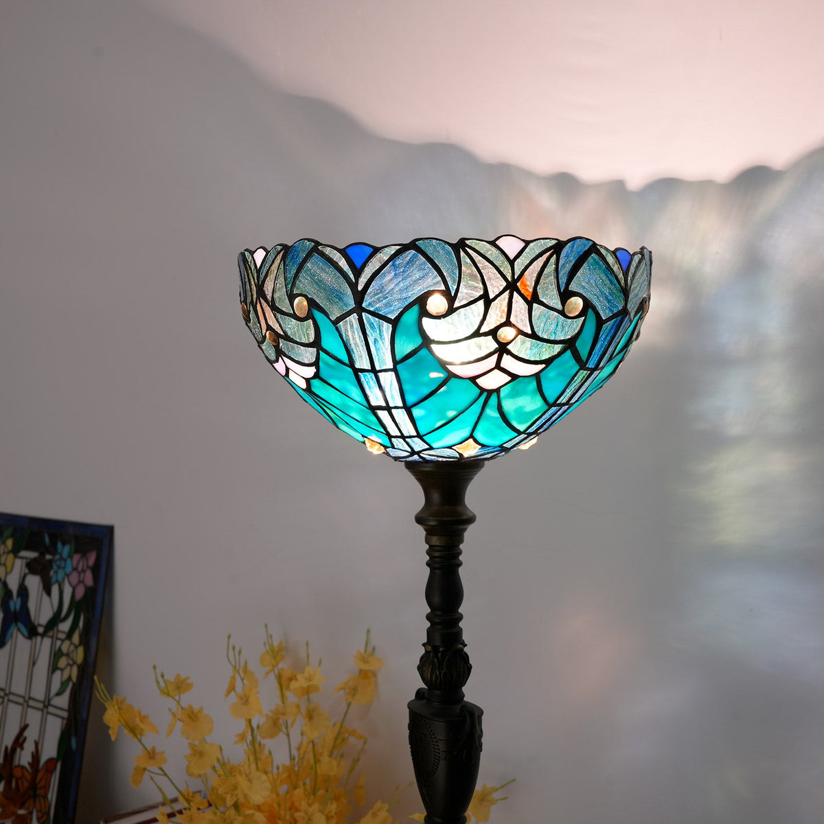 Tiffany Floor Lamp in Blue and Green Tinted Glass