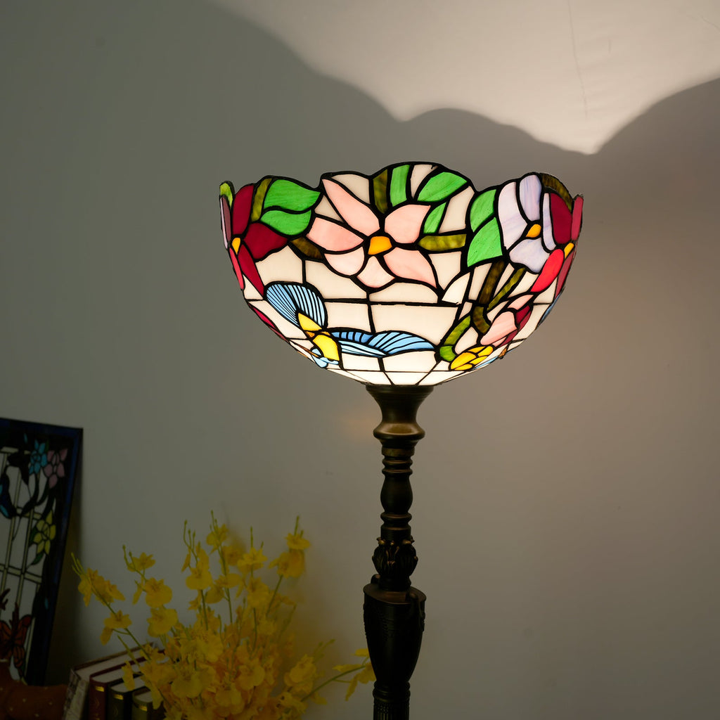 Tiffany Floral Floor Lamp in Stained Glass
