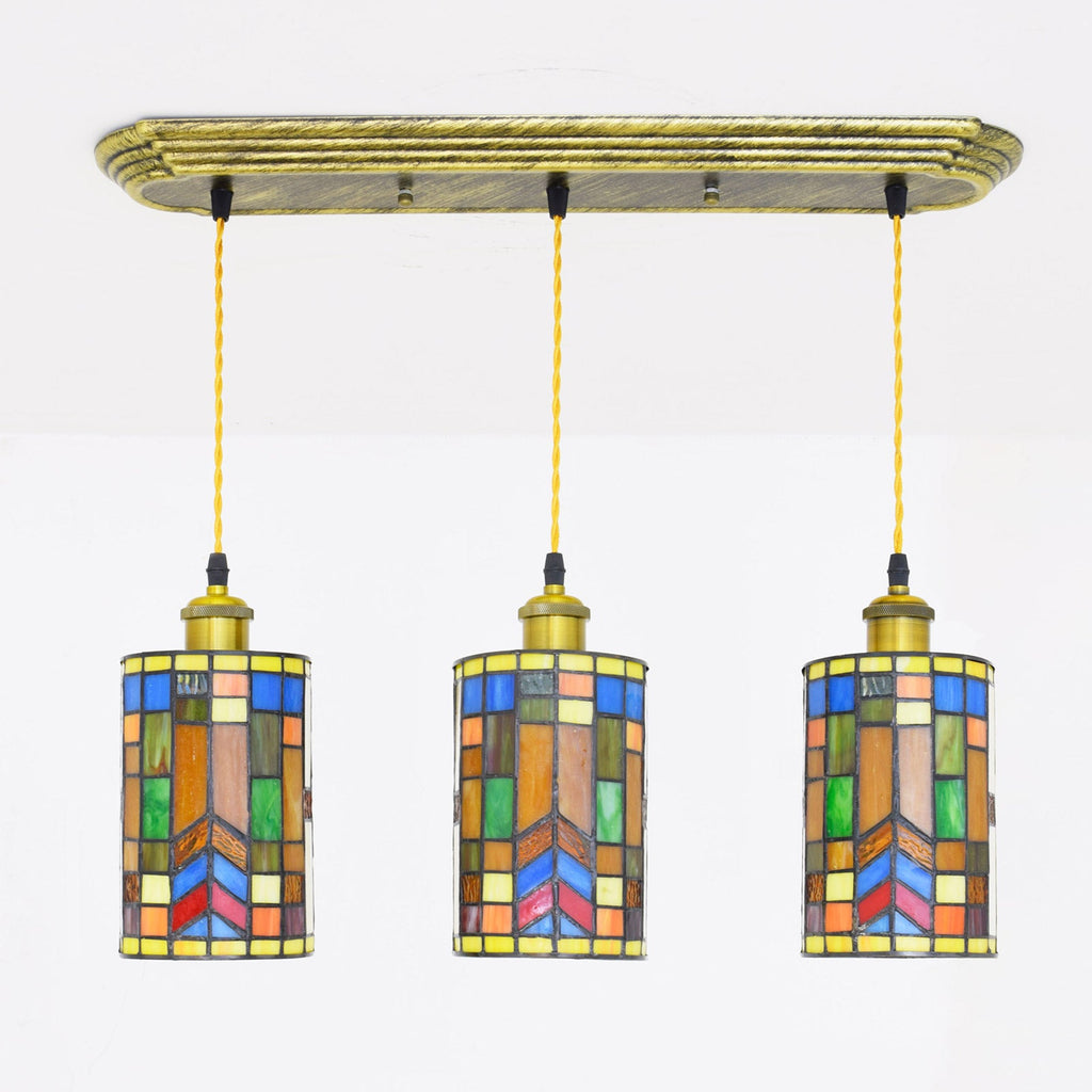 Tiffany Style Multicolored Stained Glass Triple Pendant Light