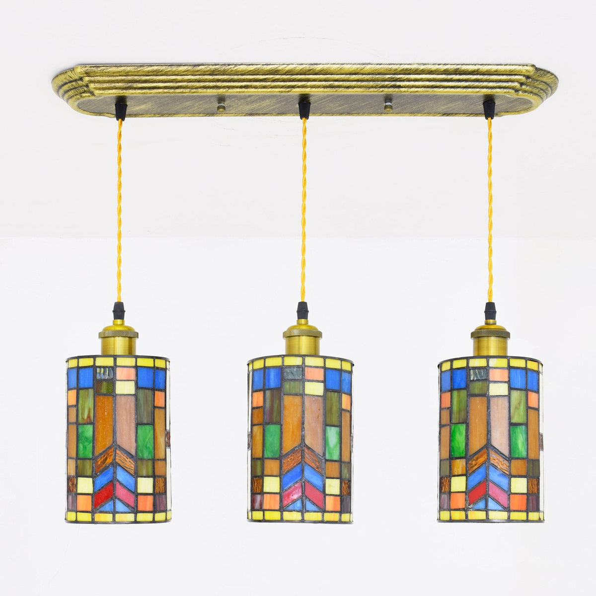 Tiffany Style Multicolored Stained Glass Triple Pendant Light