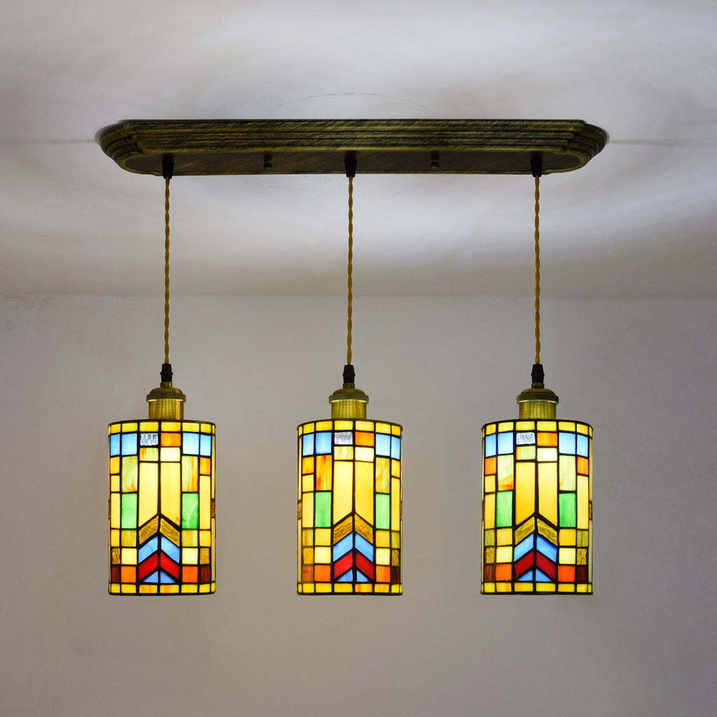Tiffany Style Multicolored Stained Glass Triple Pendant Light