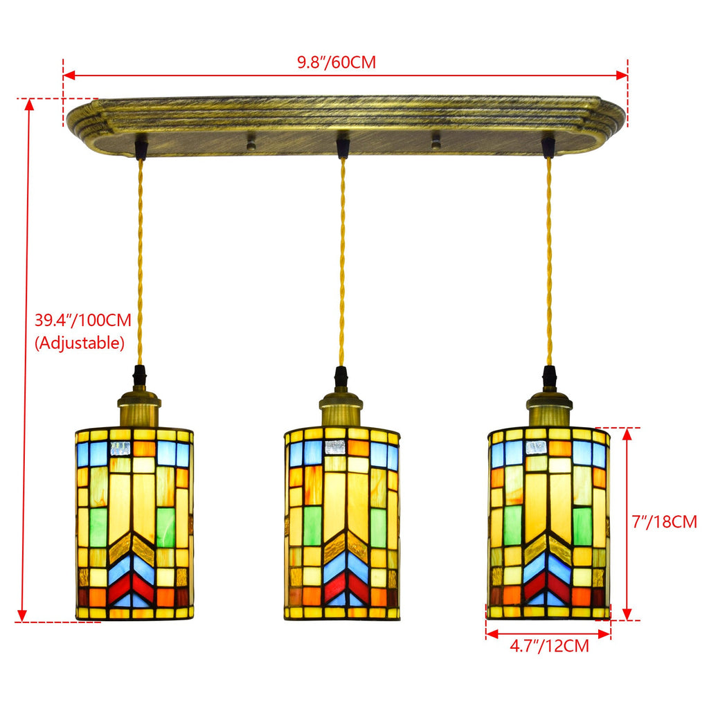 Tiffany Style Multicolored Stained Glass Triple Pendant Light