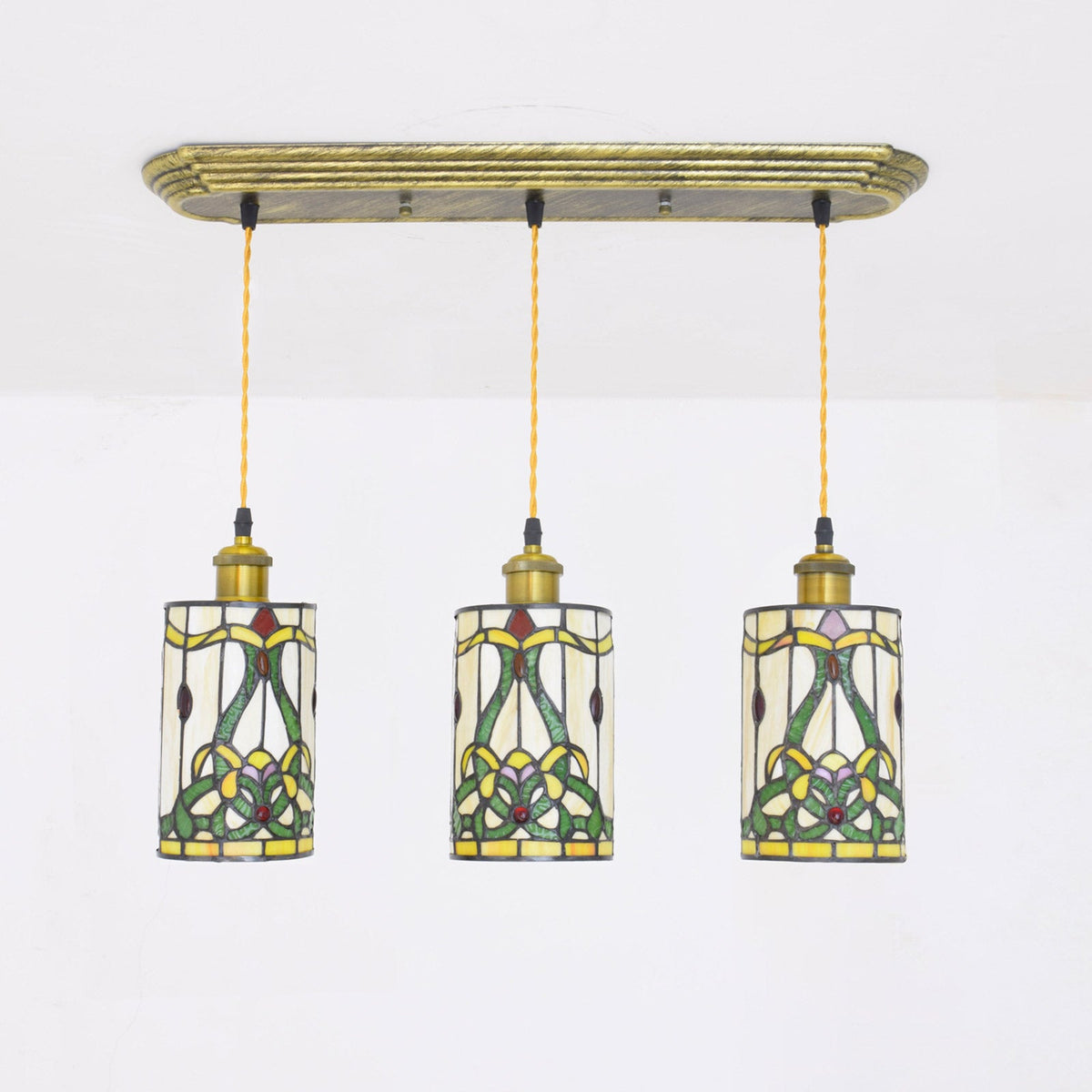 Tiffany Floral 3-Light Stained Glass Pendant Light
