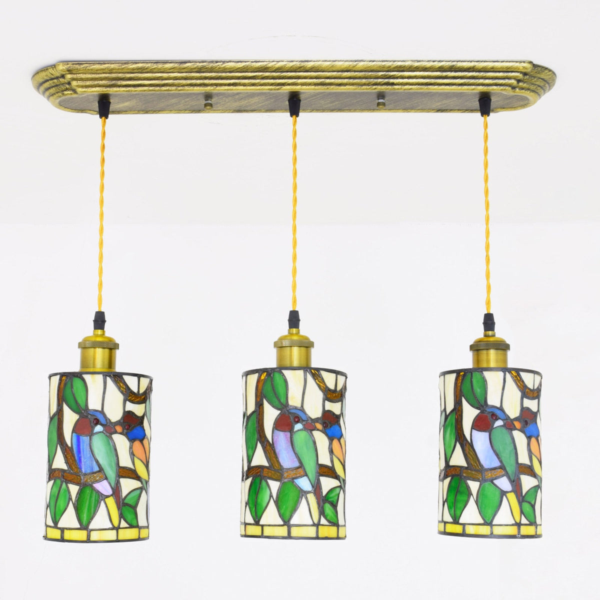 Tiffany Style Stained Glass 3-Light Pendant Light with Bird Design