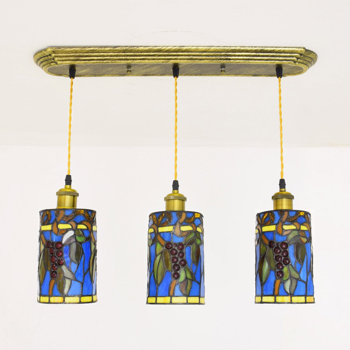 Three-Light Tiffany Stained Glass Pendant Chandelier