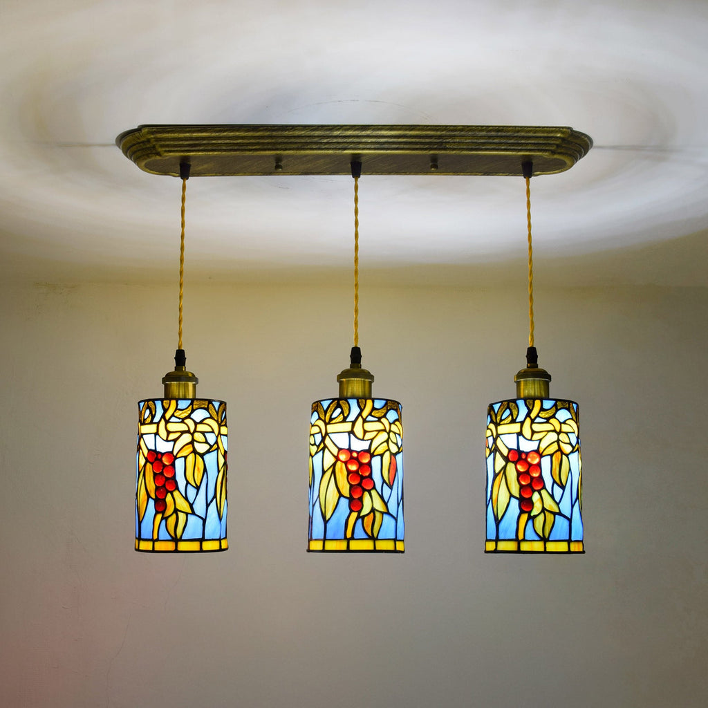 Three-Light Tiffany Stained Glass Pendant Chandelier