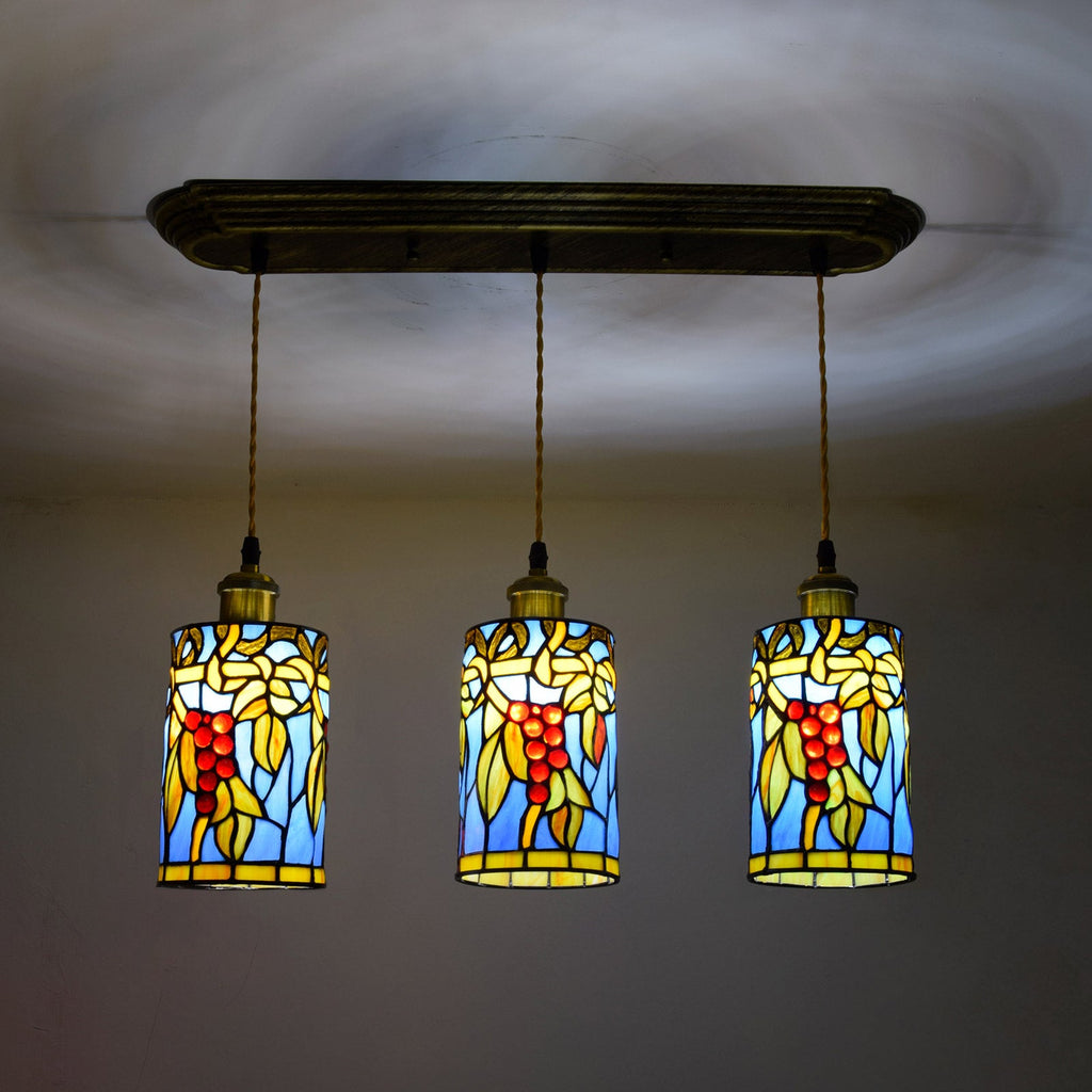 Three-Light Tiffany Stained Glass Pendant Chandelier