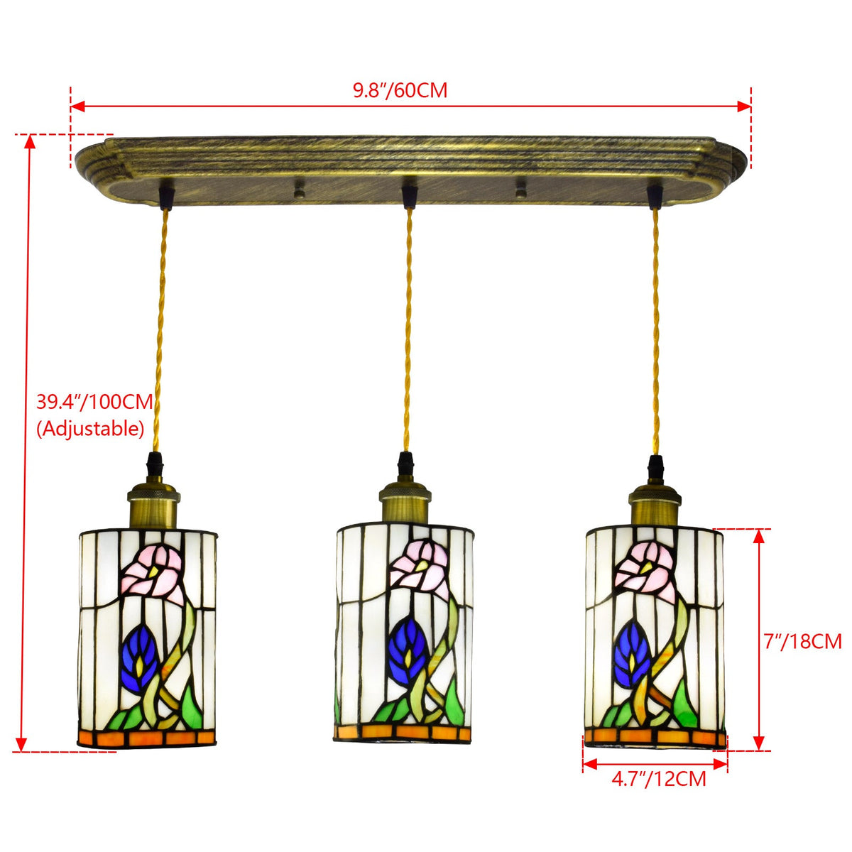 Tiffany Style 3-Light Pendant Light with Pink Flowers