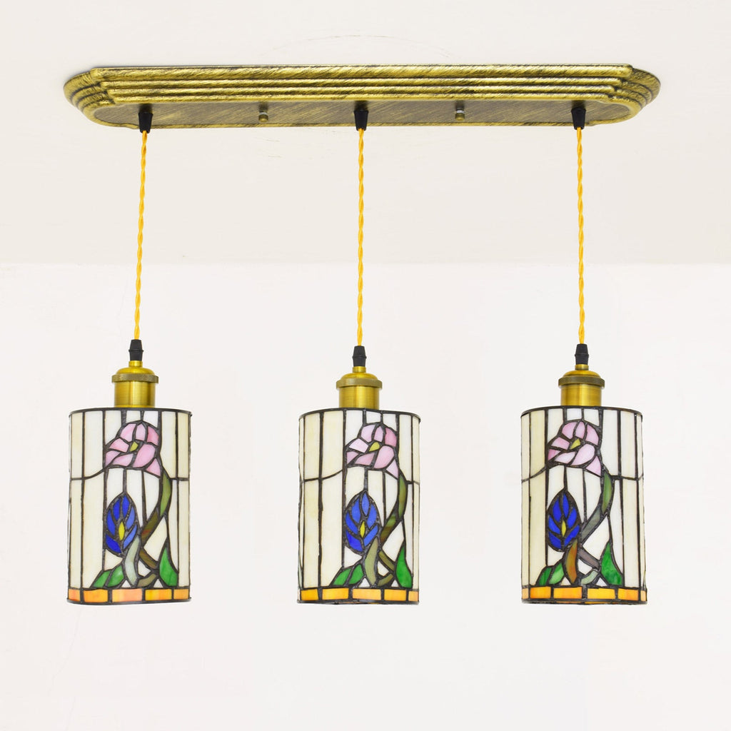 Tiffany Style 3-Light Pendant Light with Pink Flowers