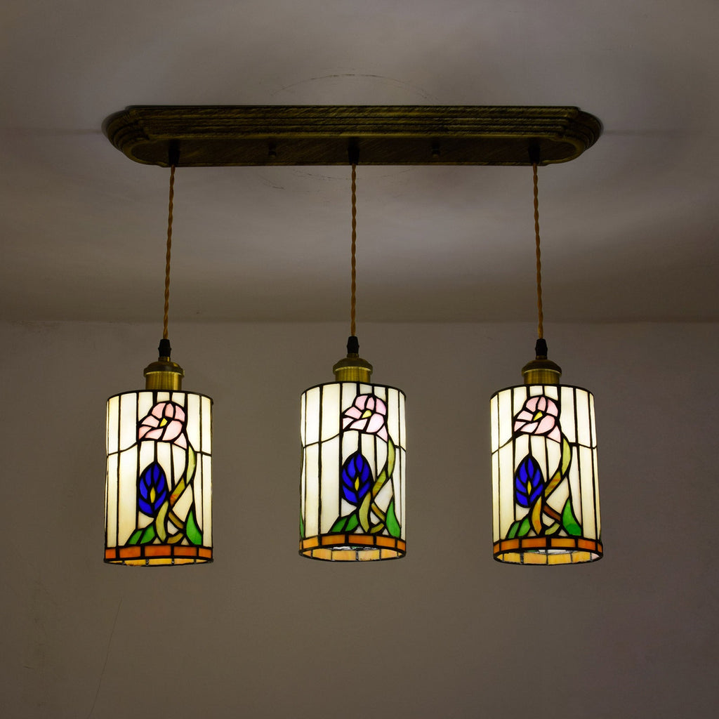 Tiffany Style 3-Light Pendant Light with Pink Flowers