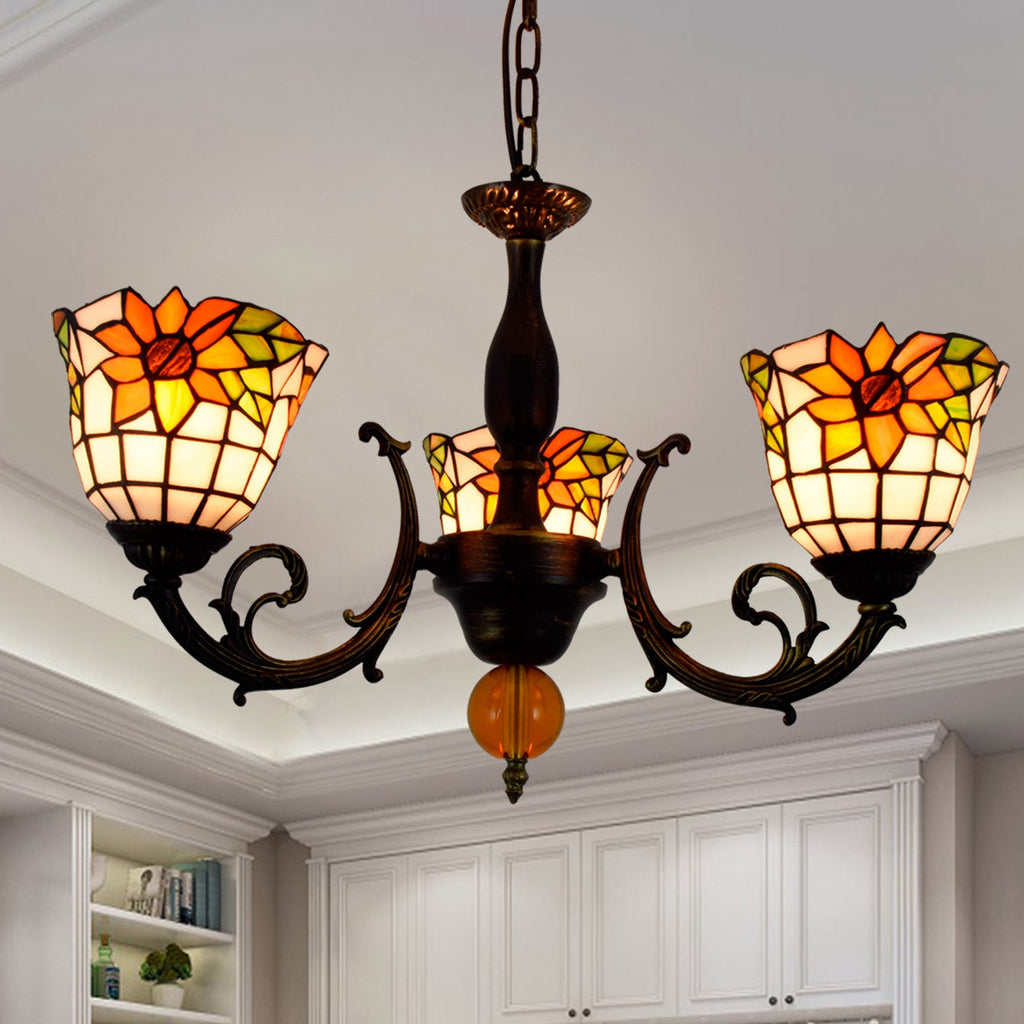 Vintage Sunflower Stained Glass Chandelier