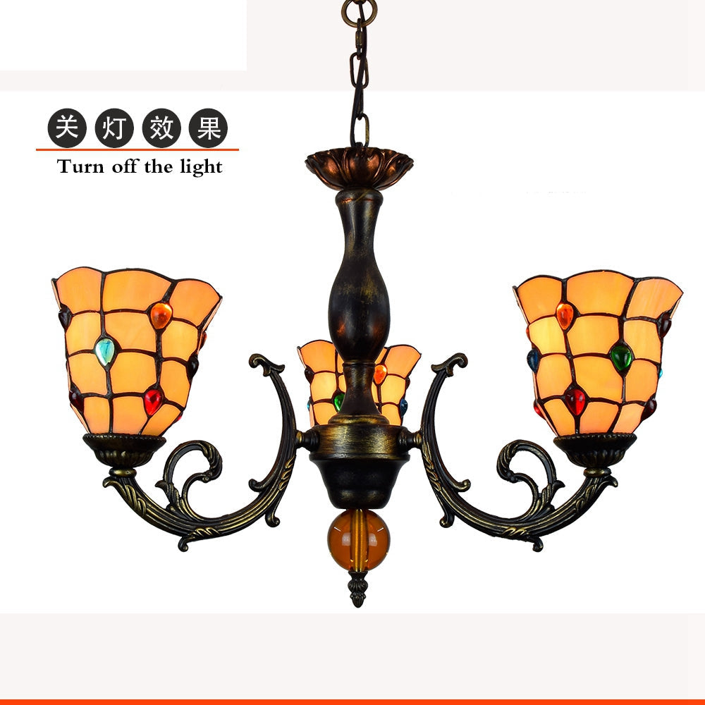 Tiffany Style 5-Light Amber Glass Chandelier