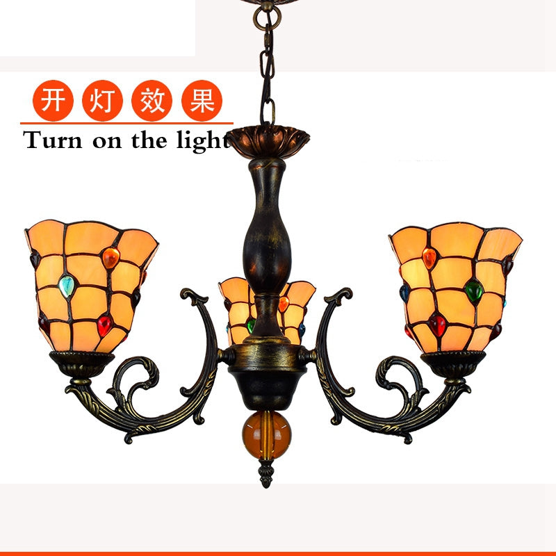 Tiffany Style 5-Light Amber Glass Chandelier