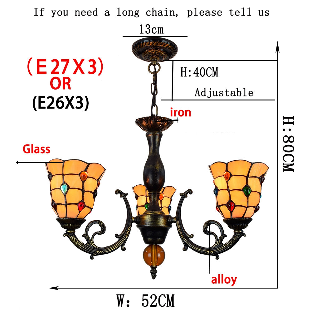 Tiffany Style 5-Light Amber Glass Chandelier