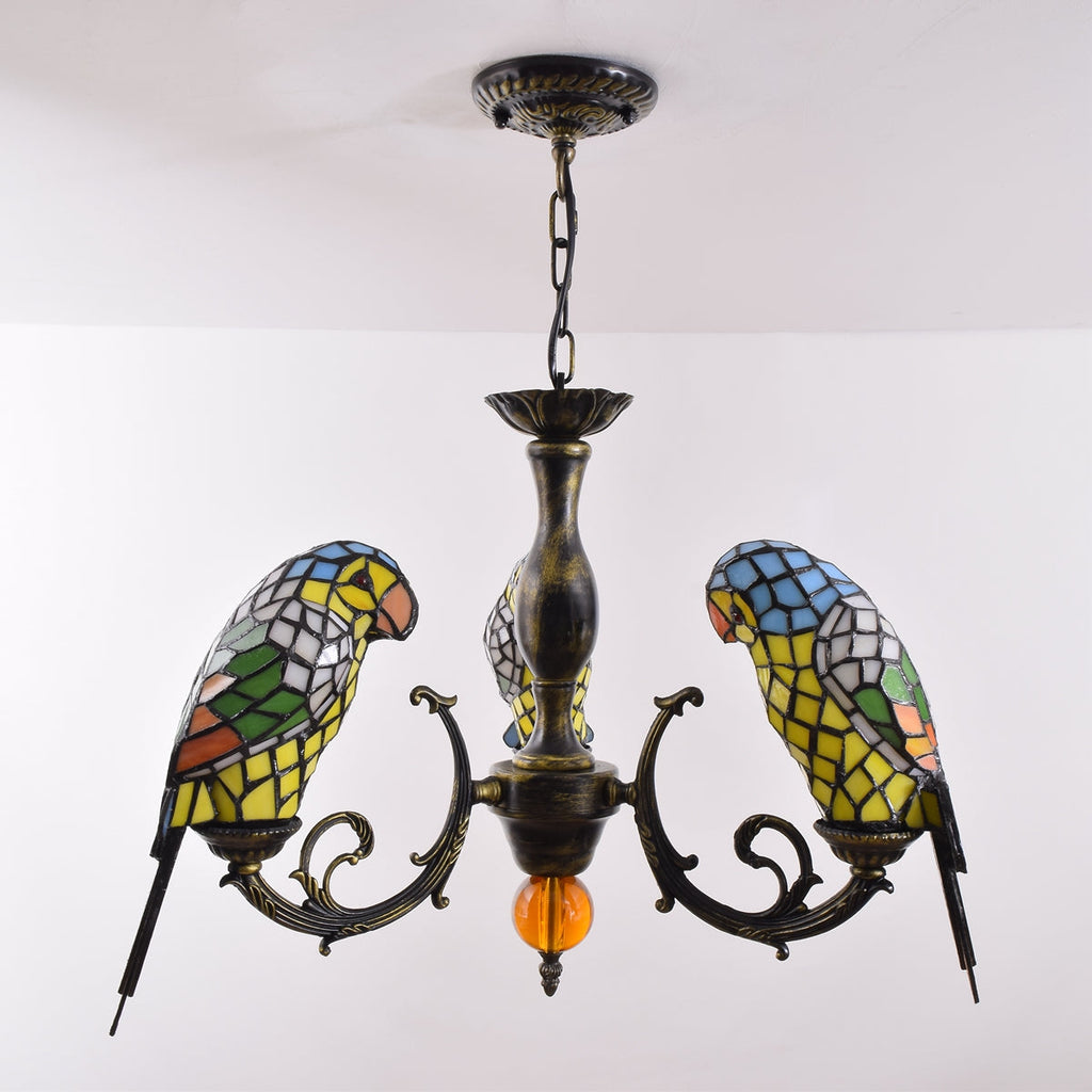 Tiffany Style Stained Glass Parrot Chandelier