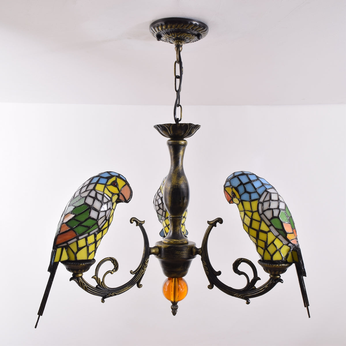 Tiffany Style Stained Glass Parrot Chandelier