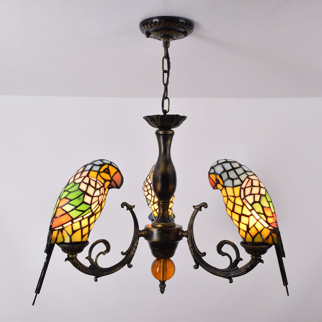 Tiffany Style Stained Glass Parrot Chandelier