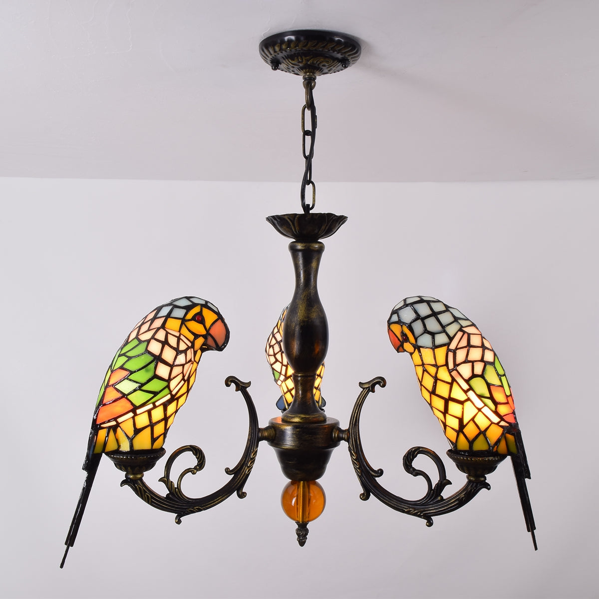 Tiffany Style Stained Glass Parrot Chandelier