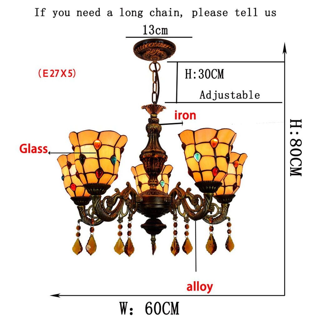 Five-Light Antique Bronze Tiffany Style Chandelier
